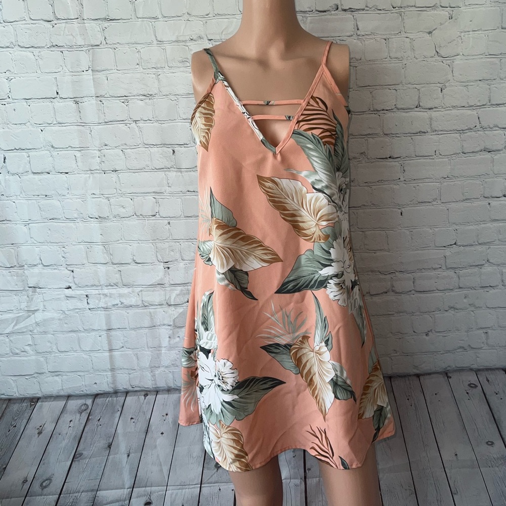 emery rose orange & green floral sleeveless blouse size XS